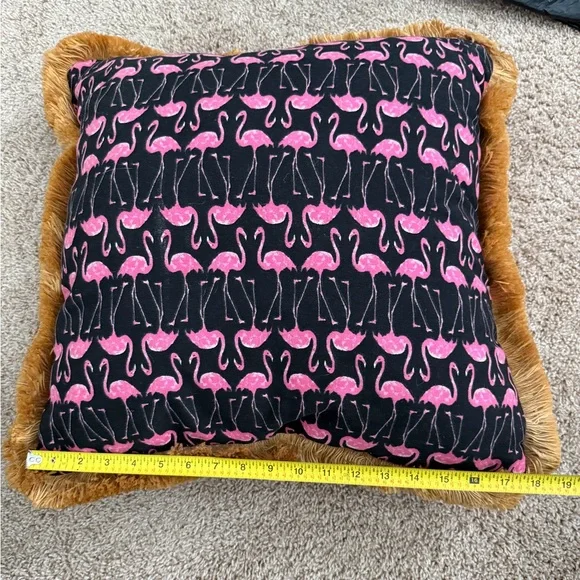 Pink Flamingo Accent Decorative Pillow with Fringe - Picture 4 of 4